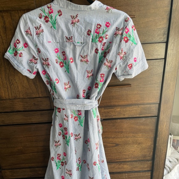 Maeve Anthropologie Blue Striped Floral Embroidered Shirt Dress Size 2 - Picture 4 of 4